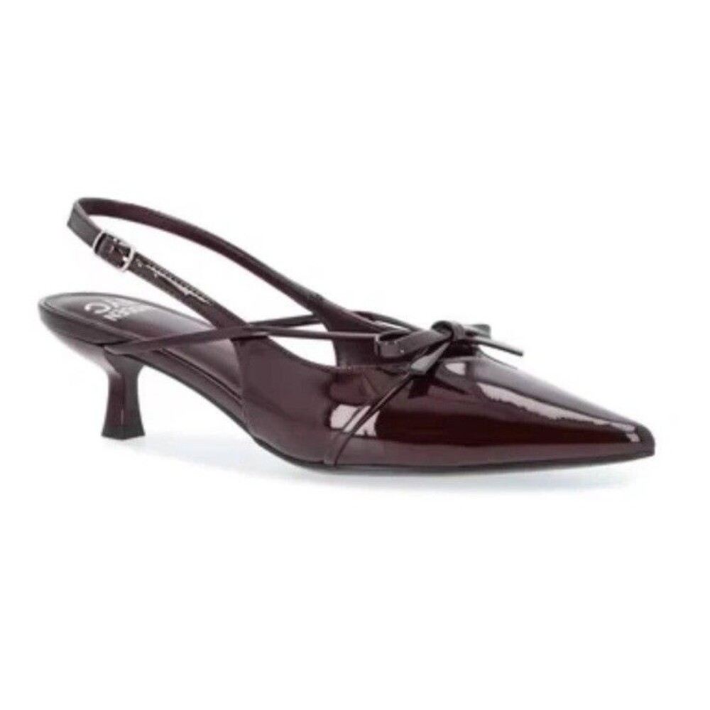 Madden NYC Womens Burgundy Shiny Faux Patent Slingback Kitten Heels  US 9  NIB